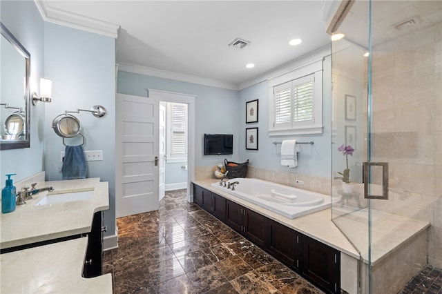 1575 Parkview Blvd, Squirrel Hill, PA 15217 - full bath with plenty of natural light, a bath, ornamental molding, a stall shower, and vanity