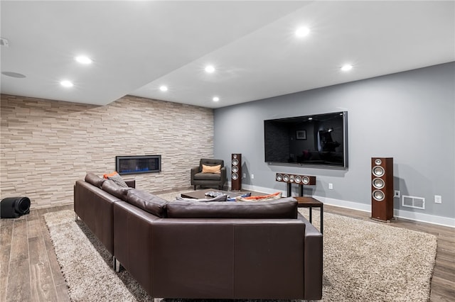 1575 Parkview Blvd, Squirrel Hill, PA 15217 - living area with wood finished floors, recessed lighting, baseboards, and a fireplace