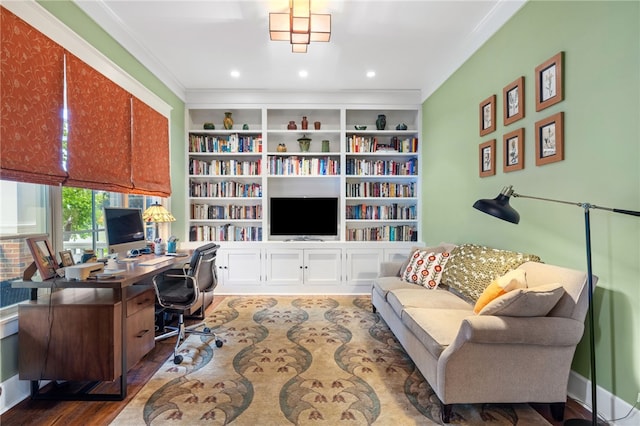 1575 Parkview Blvd, Squirrel Hill, PA 15217 - office featuring ornamental molding, wood finished floors, and built in shelves