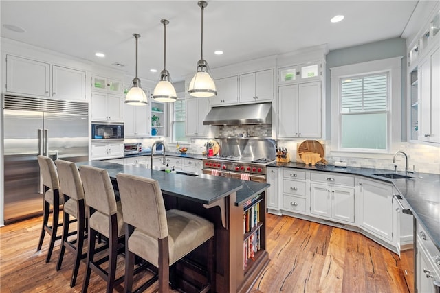 1575 Parkview Blvd, Squirrel Hill, PA 15217 - kitchen with under cabinet range hood, high quality appliances, a sink, open shelves, and recessed lighting
