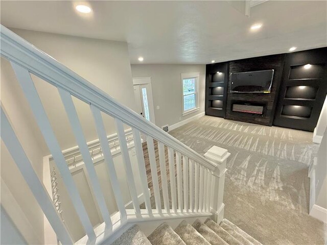 407 E Hillcrest Ave, New Castle/2Nd, PA 16105 - staircase with carpet floors, baseboards, and recessed lighting
