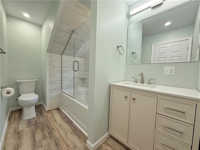 407 E Hillcrest Ave, New Castle/2Nd, PA 16105 - full bath featuring toilet, wood finished floors, vanity, and combined bath / shower with glass door