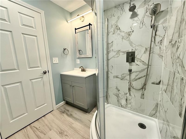 407 E Hillcrest Ave, New Castle/2Nd, PA 16105 - full bathroom with a marble finish shower, vanity, and wood finished floors