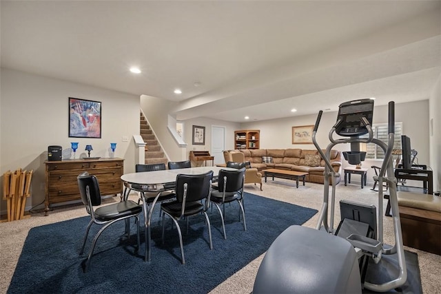 224 Long Ridge Dr, Kennedy Twp, PA 15108 - carpeted dining area featuring stairway and recessed lighting