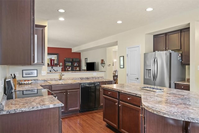 224 Long Ridge Dr, Kennedy Twp, PA 15108 - kitchen with black dishwasher, stainless steel fridge with ice dispenser, a sink, light countertops, and recessed lighting