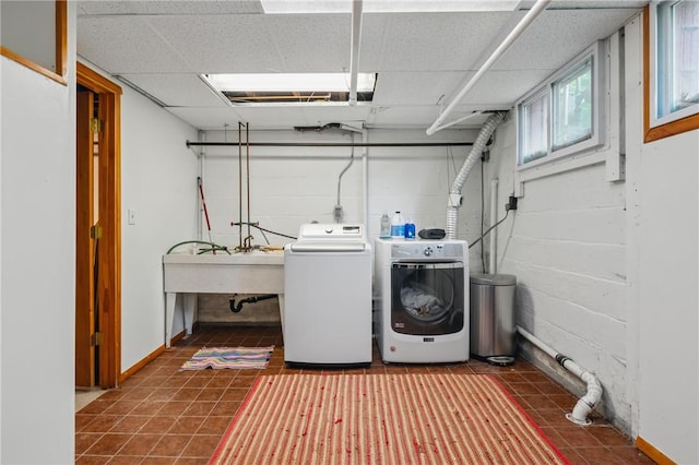 8243 High St, Mccandless, PA 15237 - laundry area with independent washer and dryer and dark tile patterned flooring