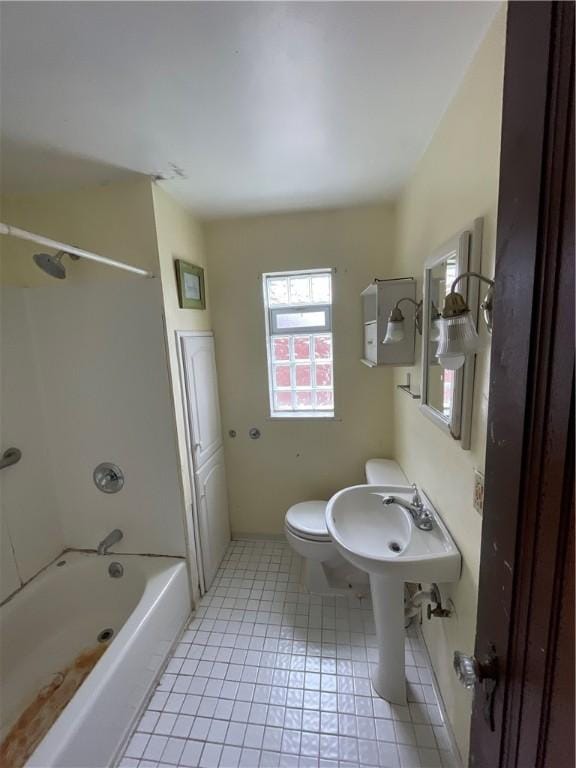1001 Wible Run Rd, Shaler, PA 15209 - full bath with washtub / shower combination, toilet, and tile patterned flooring