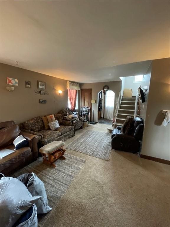 1001 Wible Run Rd, Shaler, PA 15209 - carpeted living area featuring stairs