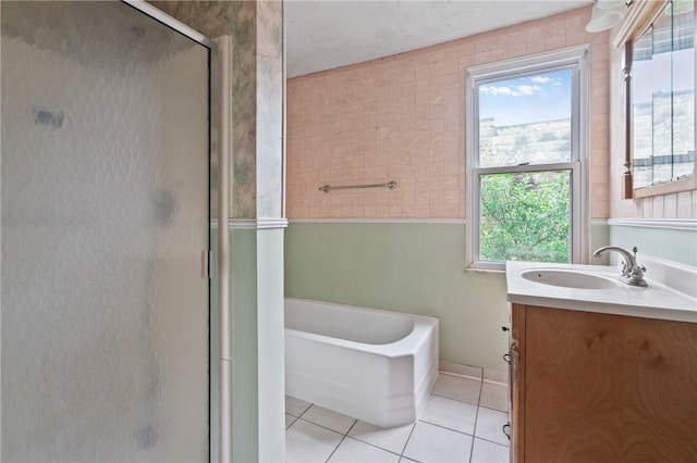 99 River Ave, Natrona, PA 15065 - full bathroom with vanity, tile patterned floors, a shower stall, and healthy amount of natural light