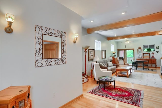226-228 S Washington St Unit 226, City Of But Se, PA 16001 - living room with light wood finished floors, recessed lighting, beamed ceiling, a ceiling fan, and baseboards