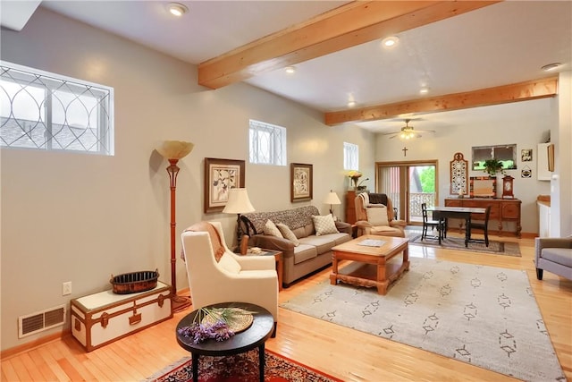 226-228 S Washington St Unit 226, City Of But Se, PA 16001 - living room with light wood-style floors, beam ceiling, recessed lighting, a ceiling fan, and baseboards