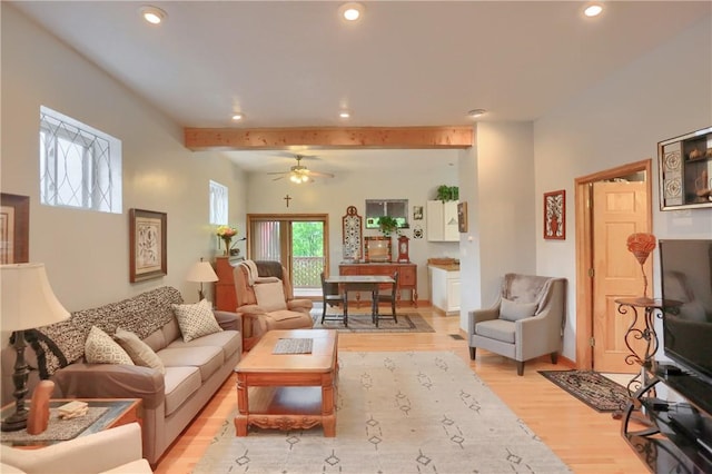 226-228 S Washington St Unit 226, City Of But Se, PA 16001 - living area with recessed lighting, light wood finished floors, beam ceiling, and a ceiling fan