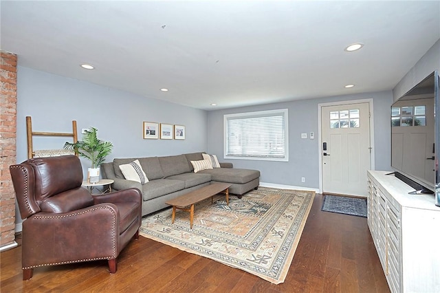 1921 Jane St, South Side, PA 15203 - living area with dark wood-style flooring, recessed lighting, and baseboards