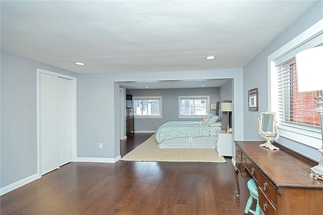1921 Jane St, South Side, PA 15203 - bedroom featuring dark wood-style flooring, baseboards, and recessed lighting