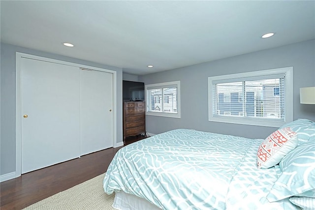 1921 Jane St, South Side, PA 15203 - bedroom with wood finished floors, recessed lighting, a closet, and baseboards