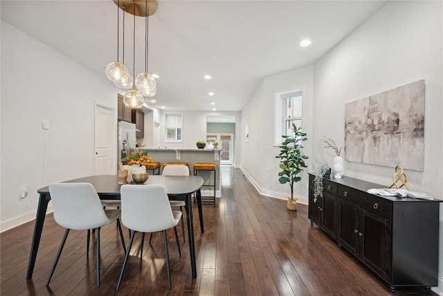 5822 Rippey St, East Liberty, PA 15206 - dining room with dark wood-style floors, baseboards, and recessed lighting