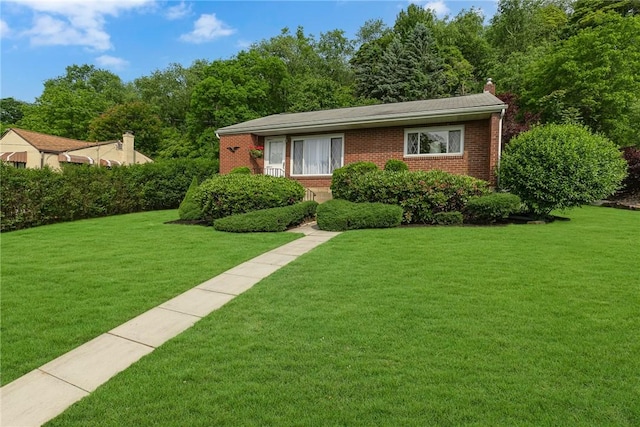 332 Division Ln, Vanport, PA 15009 - view of front of house with brick siding, a front lawn, and a chimney