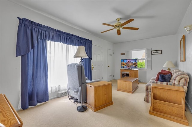 332 Division Ln, Vanport, PA 15009 - office area featuring light carpet, a ceiling fan, and a baseboard radiator