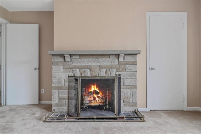 115 Norrington Dr, South Park, PA 15236 - detailed view of carpet, a stone fireplace, and baseboards