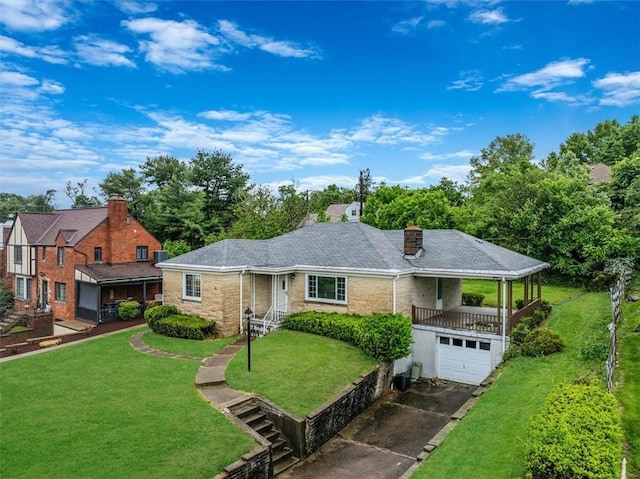 115 Norrington Dr, South Park, PA 15236 - ranch-style home featuring driveway, a garage, a front yard, and view of wooded area