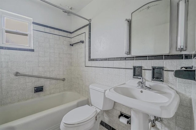 115 Norrington Dr, South Park, PA 15236 - full bathroom featuring toilet, shower / tub combination, tile walls, and a sink