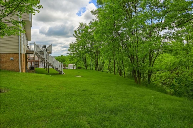 8014 Maureen Dr, Cranberry Twp, PA 16066 - view of green lawn with stairway and a wooden deck