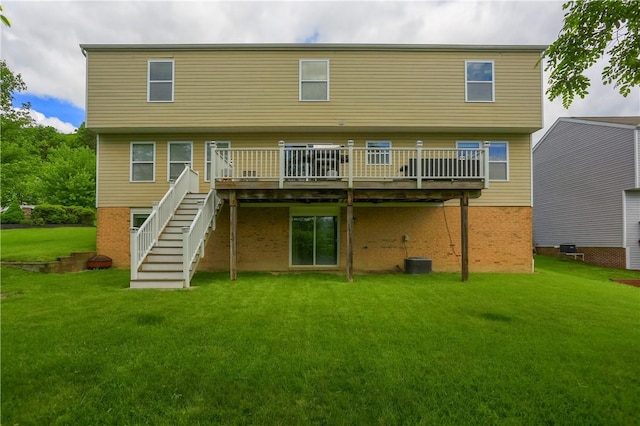 8014 Maureen Dr, Cranberry Twp, PA 16066 - rear view of property featuring a deck, stairs, a yard, and central AC unit