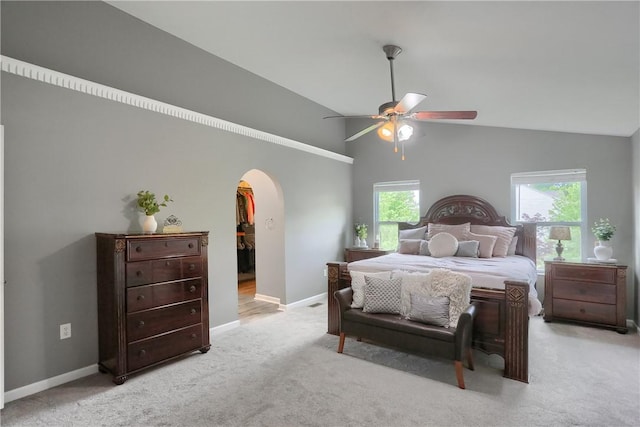 8014 Maureen Dr, Cranberry Twp, PA 16066 - bedroom with arched walkways, a spacious closet, high vaulted ceiling, light colored carpet, and baseboards