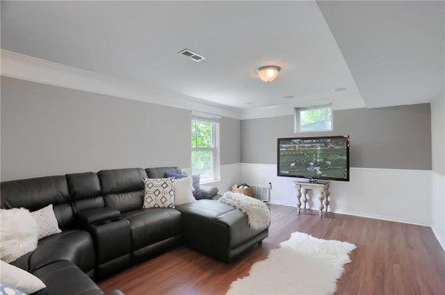 8014 Maureen Dr, Cranberry Twp, PA 16066 - living area with wood finished floors, baseboards, and crown molding