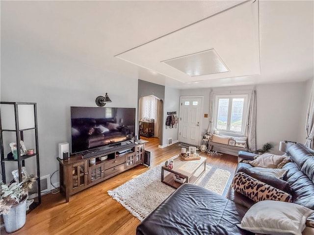 4330 Overhill St, Bethel Park, PA 15102 - living room with attic access and light wood-type flooring