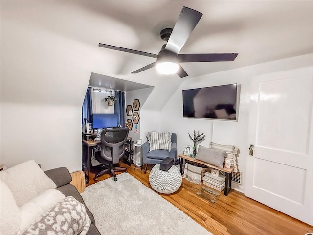 4330 Overhill St, Bethel Park, PA 15102 - office space with ceiling fan, wood finished floors, and vaulted ceiling