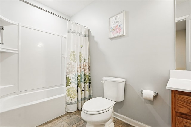 407 Isabella Ct, Zelienople Boro, PA 16063 - bathroom with vanity, toilet, shower / bath combination with curtain, and baseboards