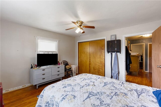 5 Beach St, Centerville, PA 15358 - bedroom featuring wood finished floors, a closet, a ceiling fan, and baseboards