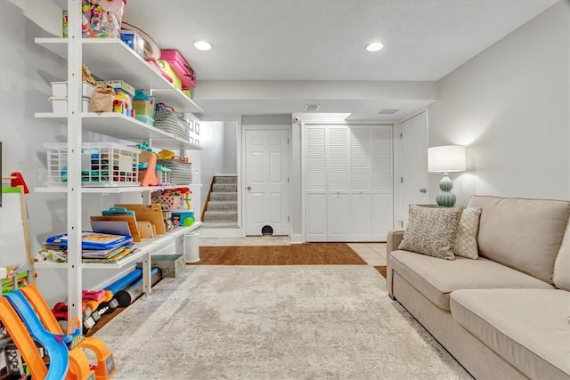 309 Wildflower Ct, Ross Twp, PA 15202 - living room with stairs and recessed lighting