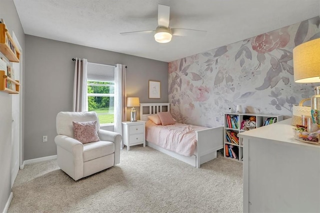 309 Wildflower Ct, Ross Twp, PA 15202 - bedroom with carpet, wallpapered walls, a ceiling fan, and baseboards