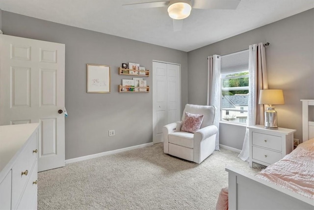 309 Wildflower Ct, Ross Twp, PA 15202 - bedroom featuring light colored carpet, baseboards, a closet, and ceiling fan