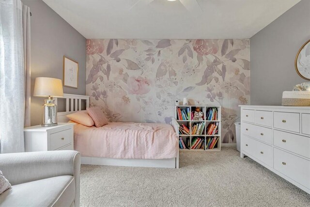 309 Wildflower Ct, Ross Twp, PA 15202 - bedroom featuring light carpet, wallpapered walls, and an accent wall
