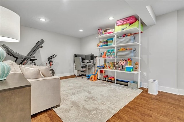 309 Wildflower Ct, Ross Twp, PA 15202 - rec room with wood finished floors, baseboards, and recessed lighting