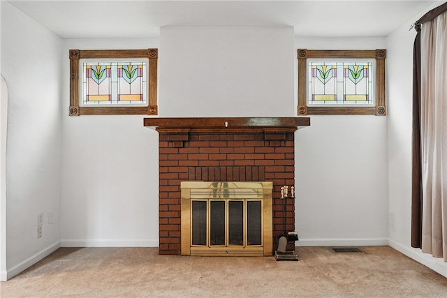 1122 Tyndall St, Sheraden, PA 15204 - detailed view of a brick fireplace, carpet flooring, and baseboards