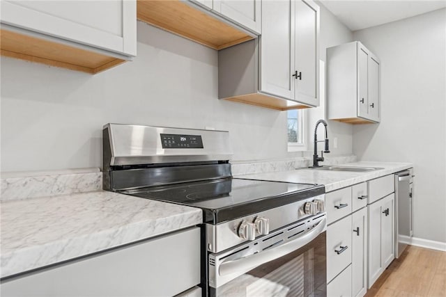 137 Limerick Rd, Sewickley Twp, PA 15637 - kitchen featuring appliances with stainless steel finishes, a sink, light countertops, light wood finished floors, and white cabinets