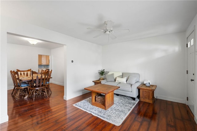 1313 Virginia Ave, Mt Washington, PA 15211 - living area featuring wood finished floors, baseboards, and ceiling fan