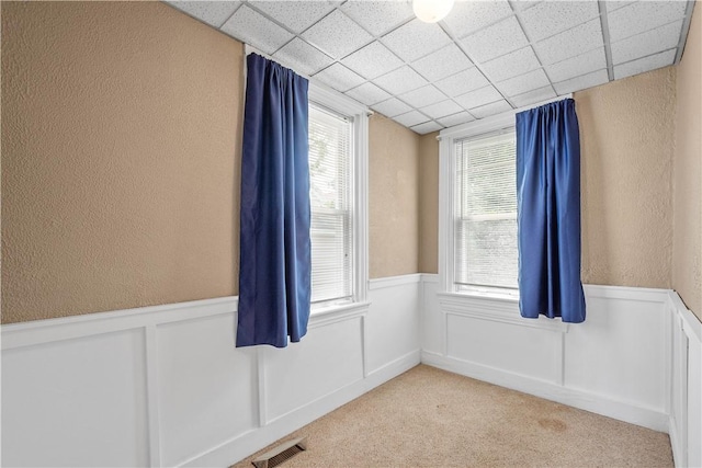 1313 Virginia Ave, Mt Washington, PA 15211 - empty room featuring a textured wall, a wainscoted wall, light colored carpet, and plenty of natural light