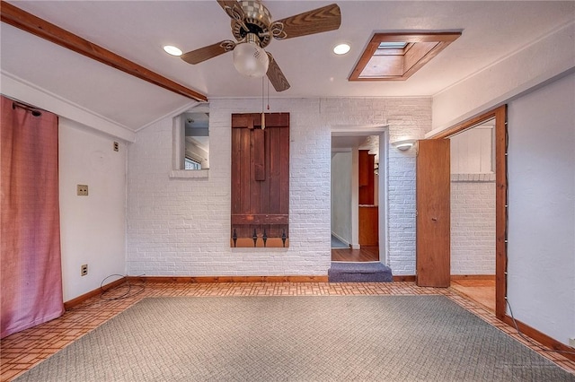 3333 Walther Ln, Upper St Clair, PA 15241 - spare room featuring ceiling fan, brick wall, baseboards, carpet floors, and recessed lighting