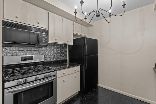 2811 Leona Ln, Robinson Twp Nwa, PA 15108 - kitchen featuring black appliances, white cabinets, baseboards, dark countertops, and tasteful backsplash