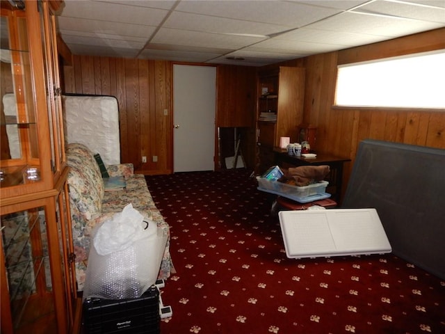 204 Stonebrook Dr, Peters Twp, PA 15317 - living area with wood walls, carpet, and a paneled ceiling