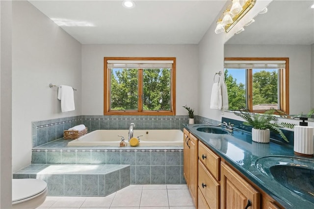 807 Rembrandt Cir, Hempfield Twp Wml, PA 15642 - full bath featuring healthy amount of natural light, a bath, double vanity, toilet, and recessed lighting