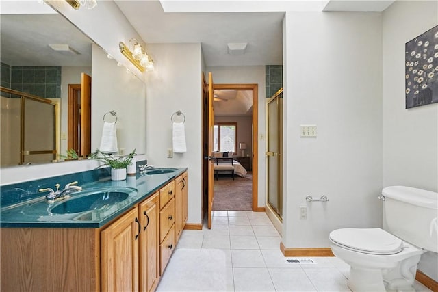 807 Rembrandt Cir, Hempfield Twp Wml, PA 15642 - full bath featuring tile patterned flooring, double vanity, baseboards, and a shower stall