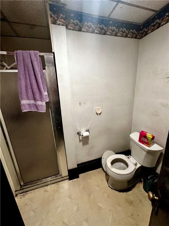 45 N 6th St, Indiana Boro Ind, PA 15701 - bathroom featuring toilet, a shower stall, and tile patterned floors