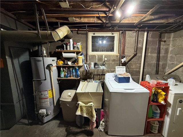 201 Lebanon Manor Dr, West Mifflin, PA 15122 - unfinished below grade area featuring water heater and separate washer and dryer