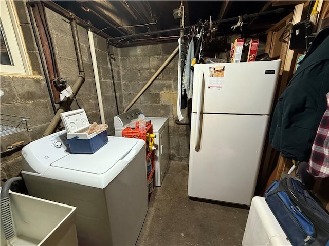 201 Lebanon Manor Dr, West Mifflin, PA 15122 - unfinished below grade area featuring freestanding refrigerator, washing machine and clothes dryer, and a sink